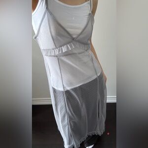 Sheer Mesh Ruffle Maxi Slip/Layering Dress - Gray Lace